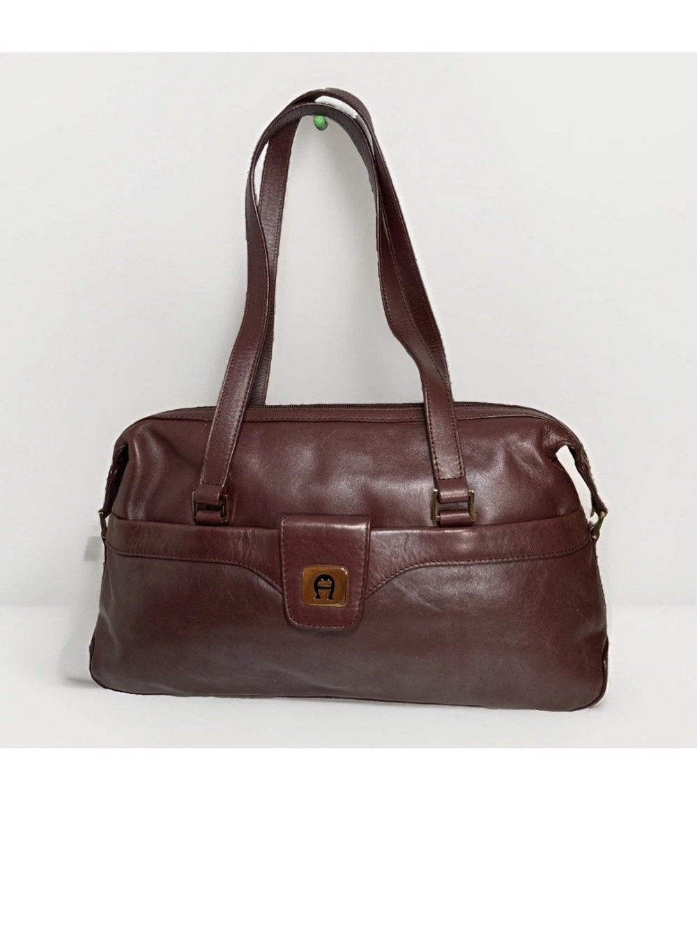 Vintage Etienne Aigner Oxblood Leather Shoulder Bag Tote Bag w/ Gold Accent